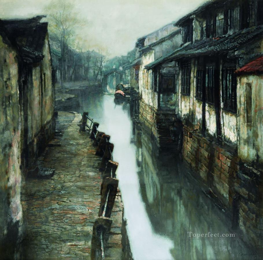 古城の水街 中国の陳亦菲油絵